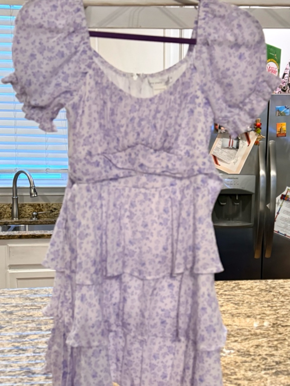 Lilac Floral Tiered Puff-Sleeve Girls' Dress